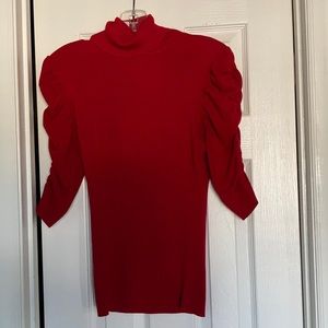 Red Turtle Neck Ruffle Sleeves Back Out Sweater